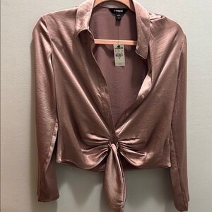 Express Gold Pink Long Sleeve Fitted Button Down